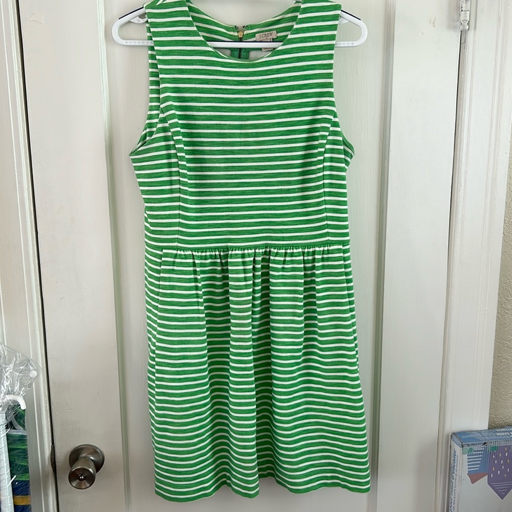 J.Crew green and white striped dress